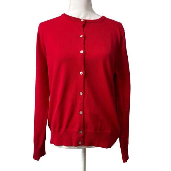 Lands End Womens Red Button-Front Cardigan Sweater Womans Size L Long Sleeve - Picture 1 of 11